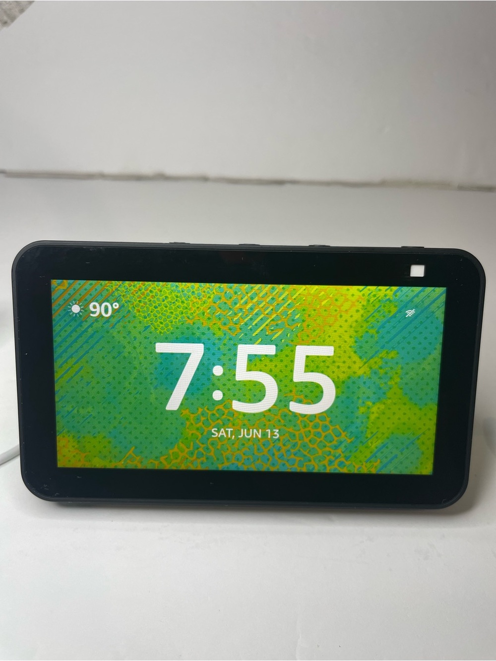 Amazon Echo Show 5 Smart Speaker with Green and Yellow Patterned Fabric